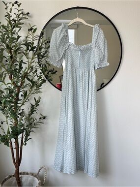 Hill House The Scarlett Nap Dress, Light Blue Printed Puff-Sleeve Maxi , XS